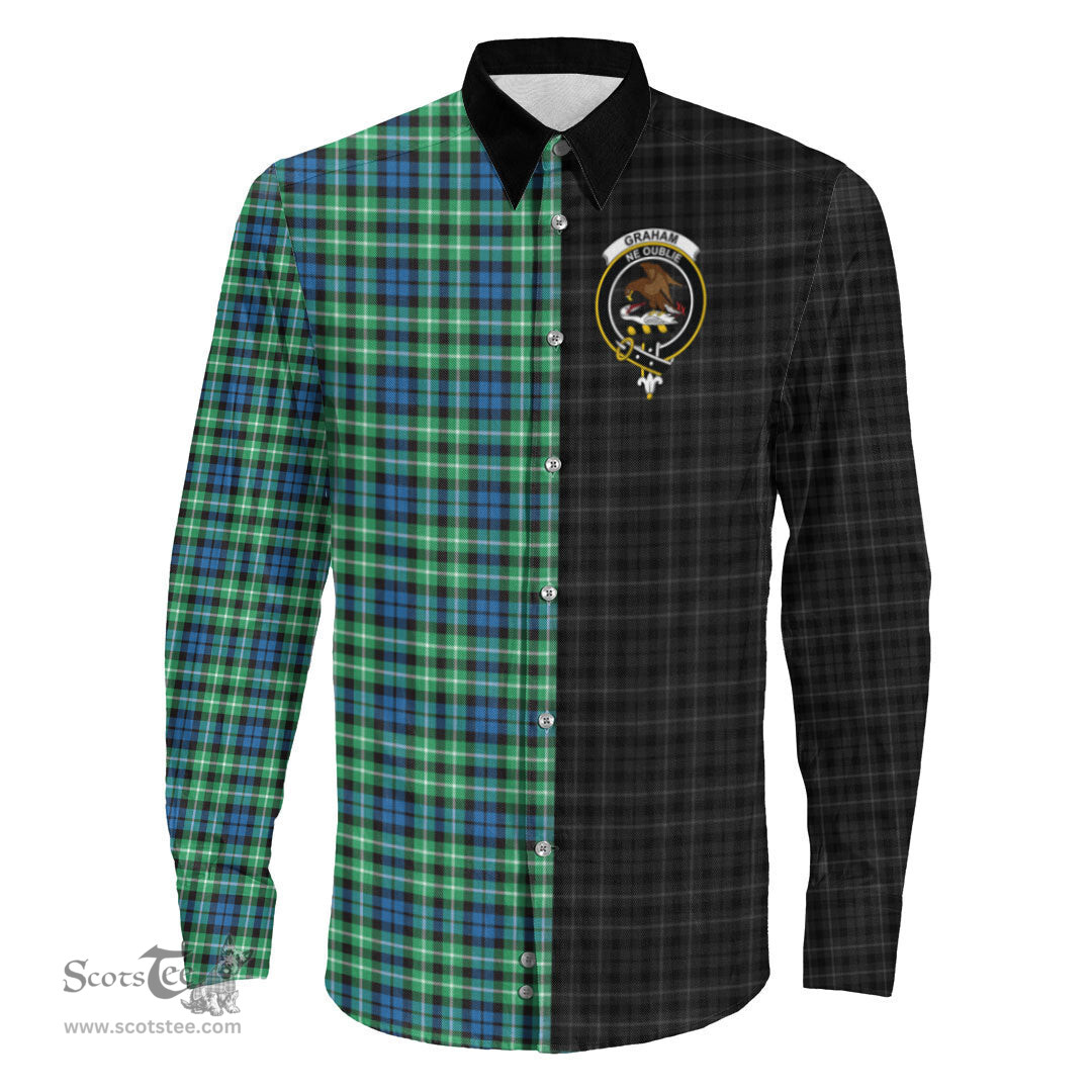 ScotsTee Shop Scottish Graham of Montrose Ancient Clan Crest Half Tartan Long Sleeve Shirt