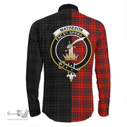 ScotsTee Shop Scottish Matheson Modern Clan Crest Half Tartan Long Sleeve Shirt