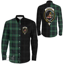 ScotsTee Shop Scottish MacAulay Hunting Ancient Clan Crest Half Tartan Long Sleeve Shirt