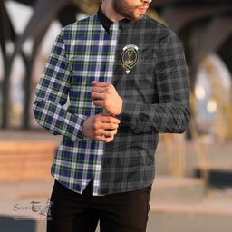 ScotsTee Shop Scottish Gordon Dress Modern Clan Crest Half Tartan Long Sleeve Shirt