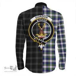 ScotsTee Shop Scottish Gordon Dress Modern Clan Crest Half Tartan Long Sleeve Shirt