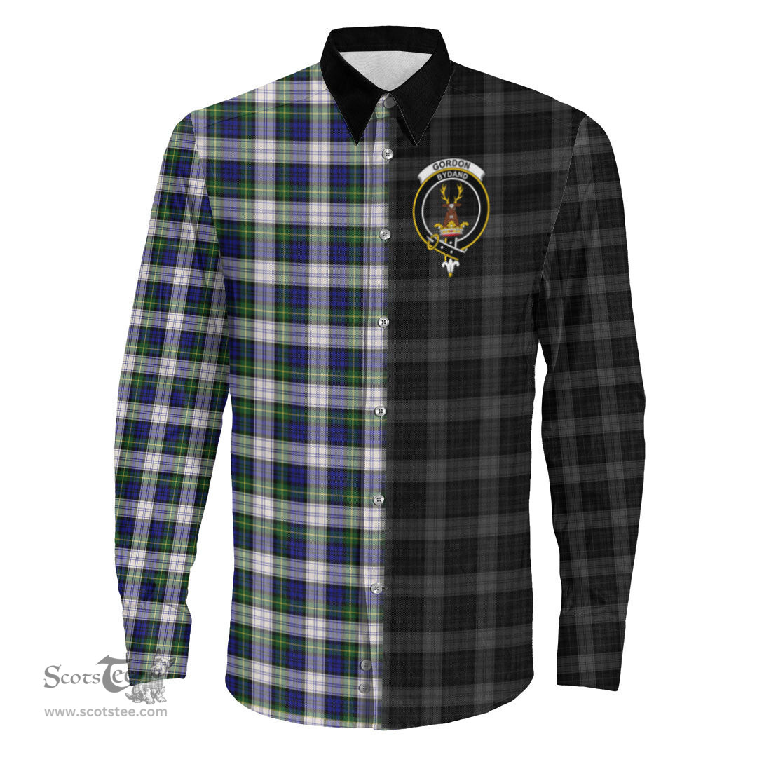 ScotsTee Shop Scottish Gordon Dress Modern Clan Crest Half Tartan Long Sleeve Shirt
