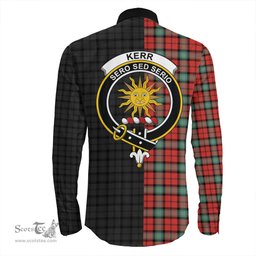 ScotsTee Shop Scottish Kerr Ancient Clan Crest Half Tartan Long Sleeve Shirt