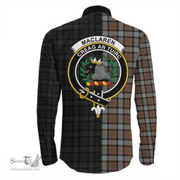 ScotsTee Shop Scottish MacLaren Weathered Clan Crest Half Tartan Long Sleeve Shirt
