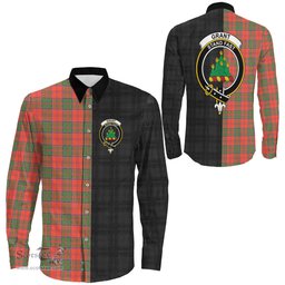 ScotsTee Shop Scottish Grant Ancient Clan Crest Half Tartan Long Sleeve Shirt