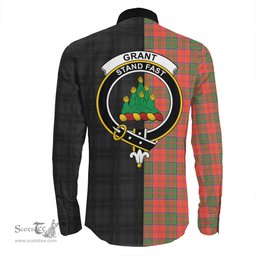 ScotsTee Shop Scottish Grant Ancient Clan Crest Half Tartan Long Sleeve Shirt