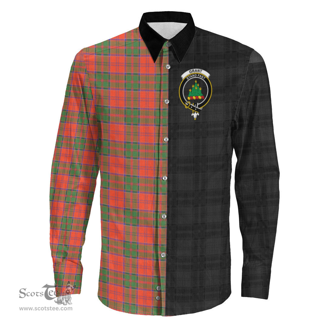 ScotsTee Shop Scottish Grant Ancient Clan Crest Half Tartan Long Sleeve Shirt