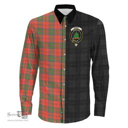ScotsTee Shop Scottish Grant Ancient Clan Crest Half Tartan Long Sleeve Shirt