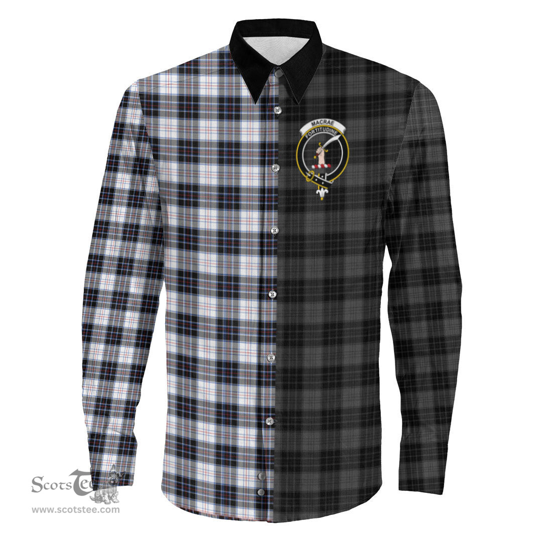 ScotsTee Shop Scottish MacRae Dress Modern Clan Crest Half Tartan Long Sleeve Shirt