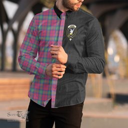ScotsTee Shop Scottish Lindsay Ancient Clan Crest Half Tartan Long Sleeve Shirt