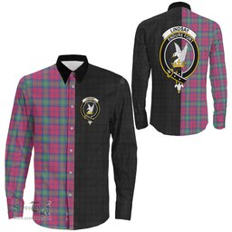 ScotsTee Shop Scottish Lindsay Ancient Clan Crest Half Tartan Long Sleeve Shirt
