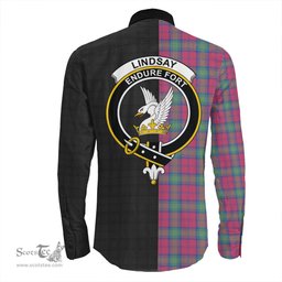 ScotsTee Shop Scottish Lindsay Ancient Clan Crest Half Tartan Long Sleeve Shirt
