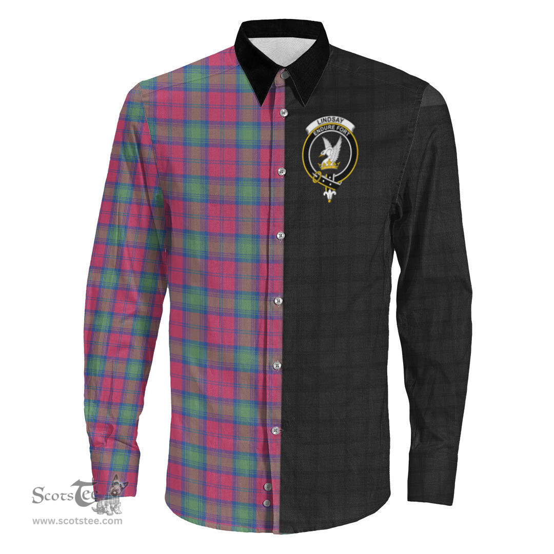 ScotsTee Shop Scottish Lindsay Ancient Clan Crest Half Tartan Long Sleeve Shirt
