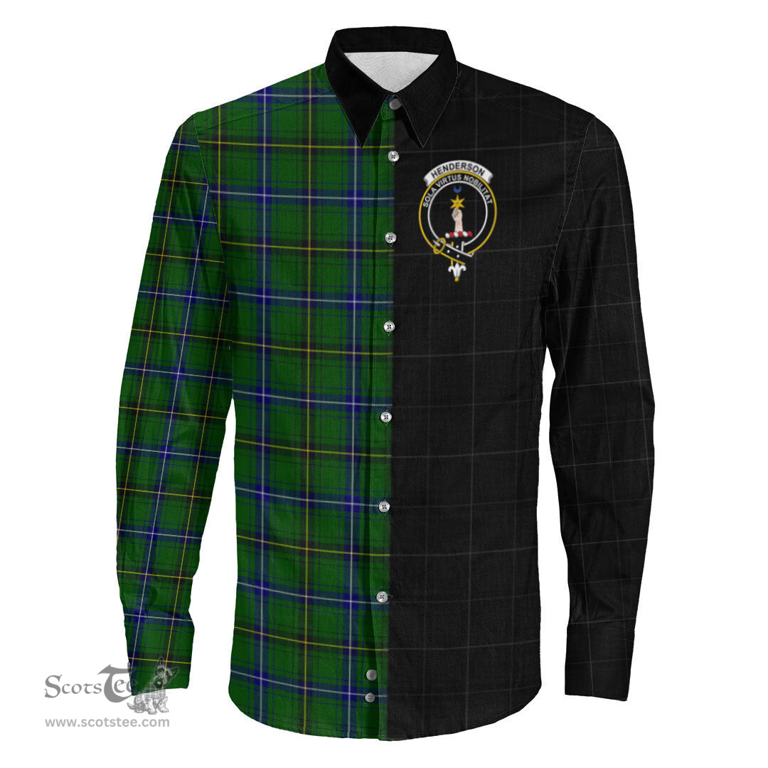 ScotsTee Shop Scottish Henderson Modern Clan Crest Half Tartan Long Sleeve Shirt