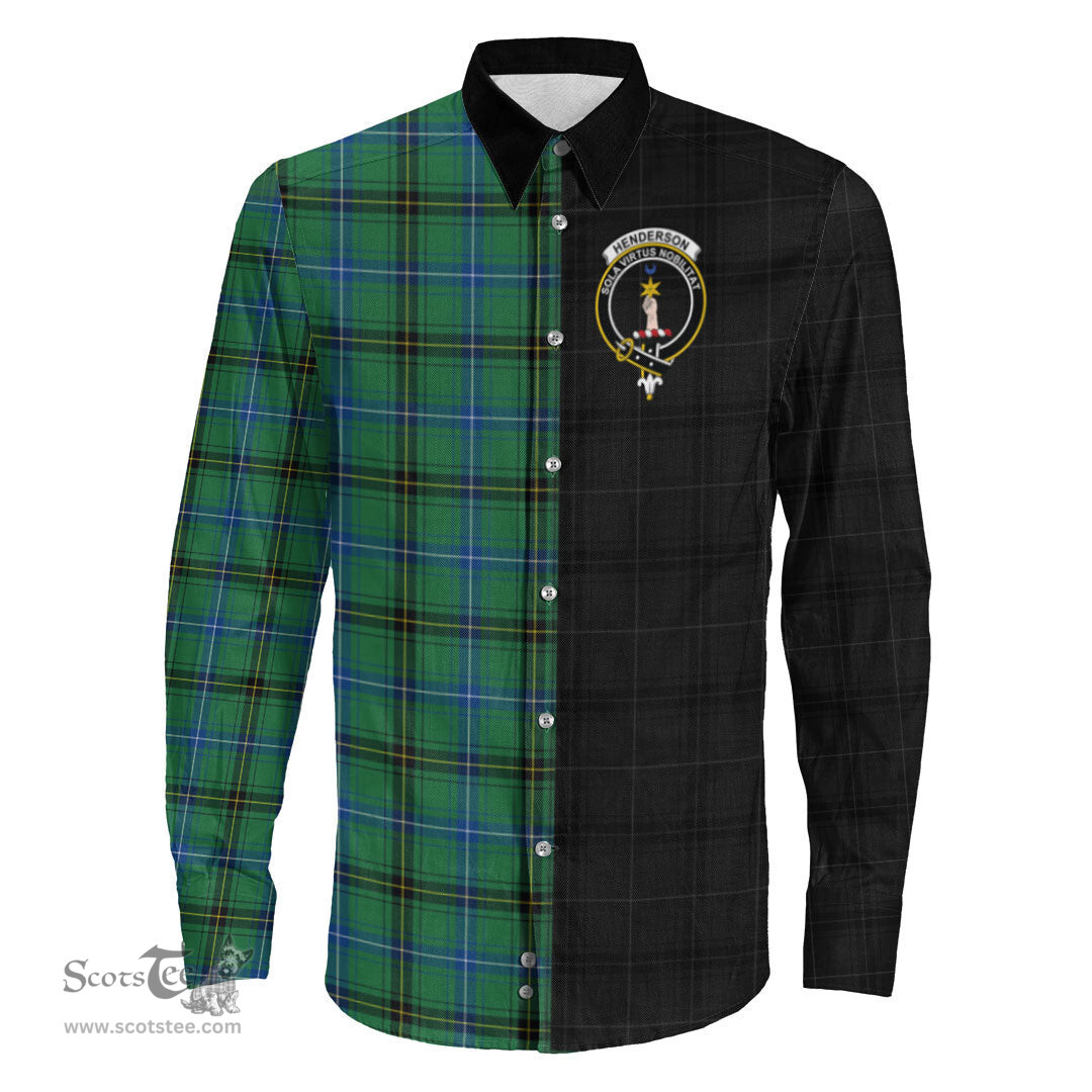 ScotsTee Shop Scottish Henderson Ancient Clan Crest Half Tartan Long Sleeve Shirt