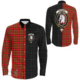 ScotsTee Shop Scottish Hepburn Clan Crest Half Tartan Long Sleeve Shirt