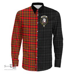 ScotsTee Shop Scottish Hepburn Clan Crest Half Tartan Long Sleeve Shirt