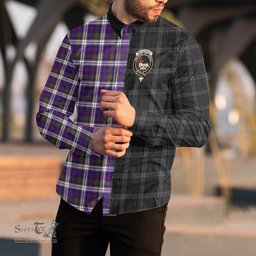 ScotsTee Shop Scottish MacDonald Dress Modern Clan Crest Half Tartan Long Sleeve Shirt