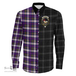ScotsTee Shop Scottish MacDonald Dress Modern Clan Crest Half Tartan Long Sleeve Shirt