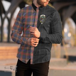 ScotsTee Shop Scottish Fraser Hunting Modern Clan Crest Half Tartan Long Sleeve Shirt