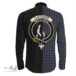 ScotsTee Shop Scottish Fletcher Modern Clan Crest Half Tartan Long Sleeve Shirt