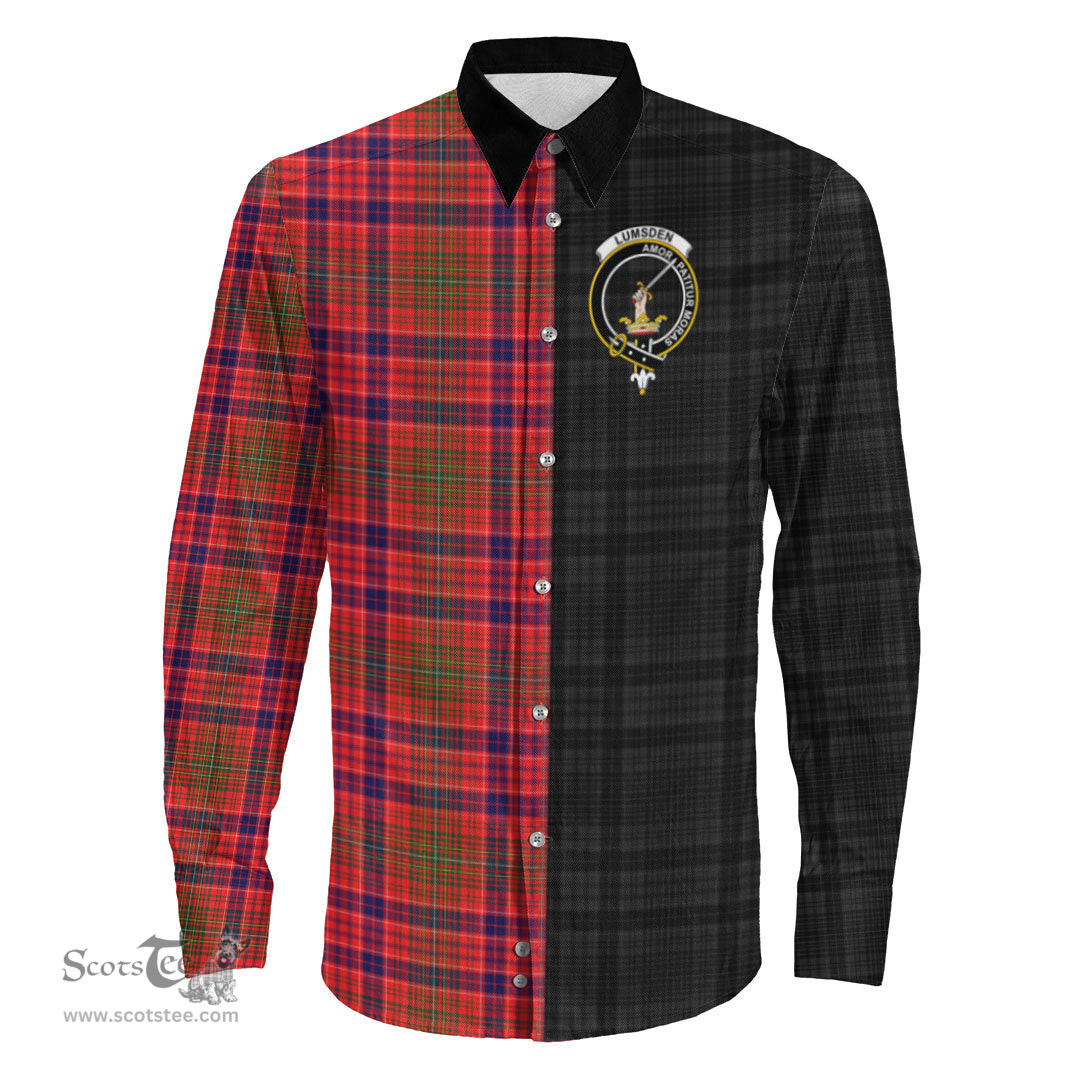 ScotsTee Shop Scottish Lumsden Modern Clan Crest Half Tartan Long Sleeve Shirt
