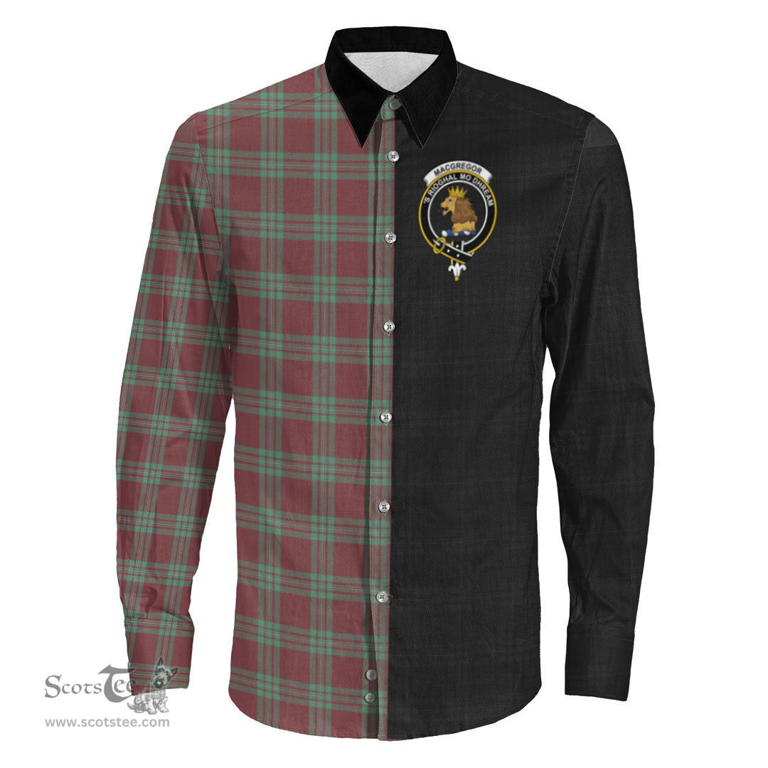 ScotsTee Shop Scottish MacGregor Hunting Ancient Clan Crest Half Tartan Long Sleeve Shirt