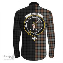 ScotsTee Shop Scottish Gunn Weathered Clan Crest Half Tartan Long Sleeve Shirt