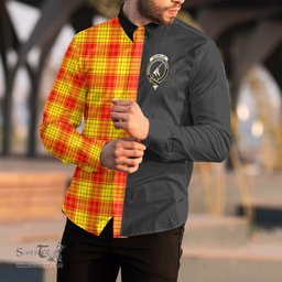 ScotsTee Shop Scottish MacMillan Clan Clan Crest Half Tartan Long Sleeve Shirt