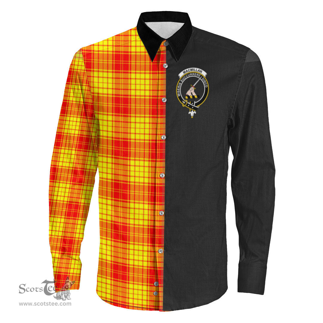 ScotsTee Shop Scottish MacMillan Clan Clan Crest Half Tartan Long Sleeve Shirt