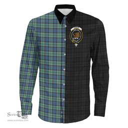 ScotsTee Shop Scottish Leslie Hunting Ancient Clan Crest Half Tartan Long Sleeve Shirt