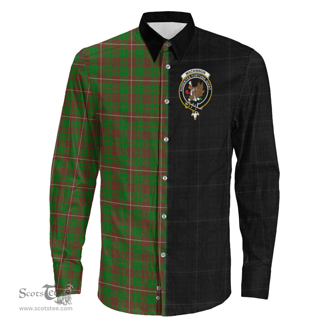 ScotsTee Shop Scottish MacKinnon Hunting Modern Clan Crest Half Tartan Long Sleeve Shirt