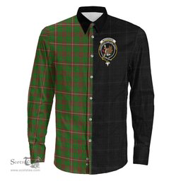 ScotsTee Shop Scottish MacKinnon Hunting Modern Clan Crest Half Tartan Long Sleeve Shirt