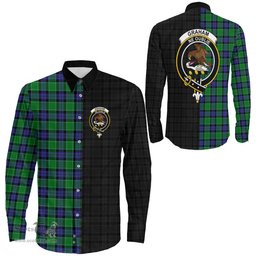 ScotsTee Shop Scottish Graham of Menteith Modern Clan Crest Half Tartan Long Sleeve Shirt