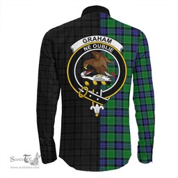 ScotsTee Shop Scottish Graham of Menteith Modern Clan Crest Half Tartan Long Sleeve Shirt