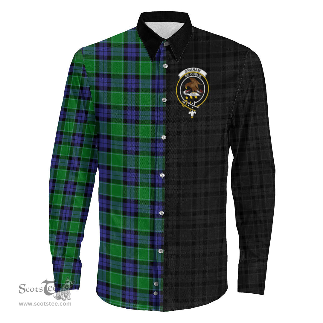 ScotsTee Shop Scottish Graham of Menteith Modern Clan Crest Half Tartan Long Sleeve Shirt