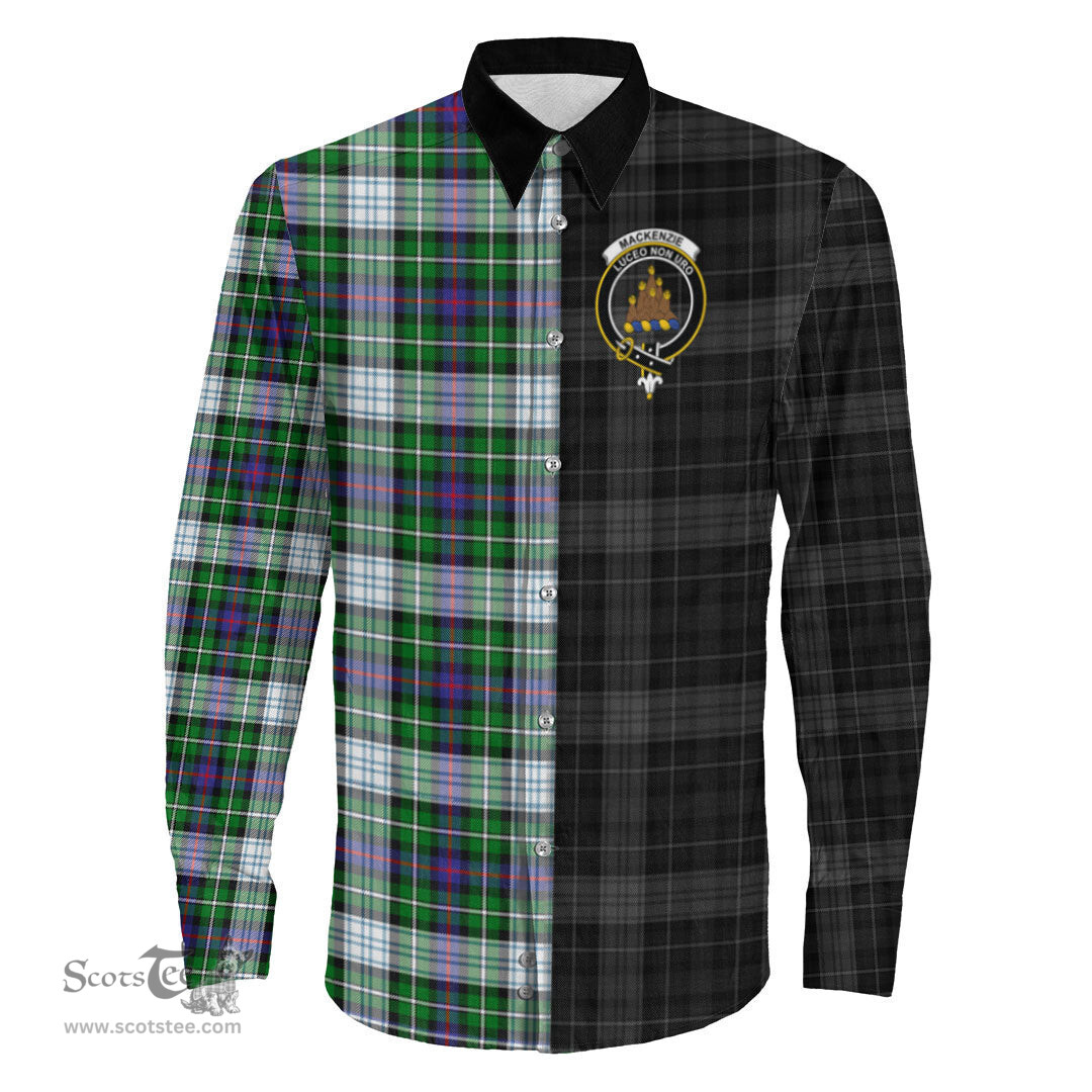 ScotsTee Shop Scottish MacKenzie Dress Modern Clan Crest Half Tartan Long Sleeve Shirt