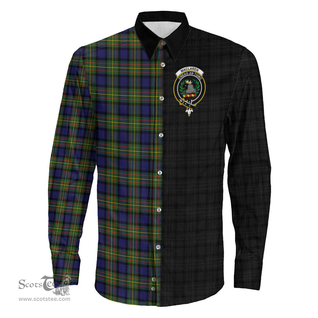 ScotsTee Shop Scottish MacLaren Modern Clan Crest Half Tartan Long Sleeve Shirt