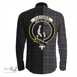 ScotsTee Shop Scottish Fletcher of Dunans Clan Crest Half Tartan Long Sleeve Shirt