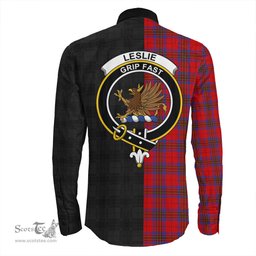 ScotsTee Shop Scottish Leslie Modern Clan Crest Half Tartan Long Sleeve Shirt