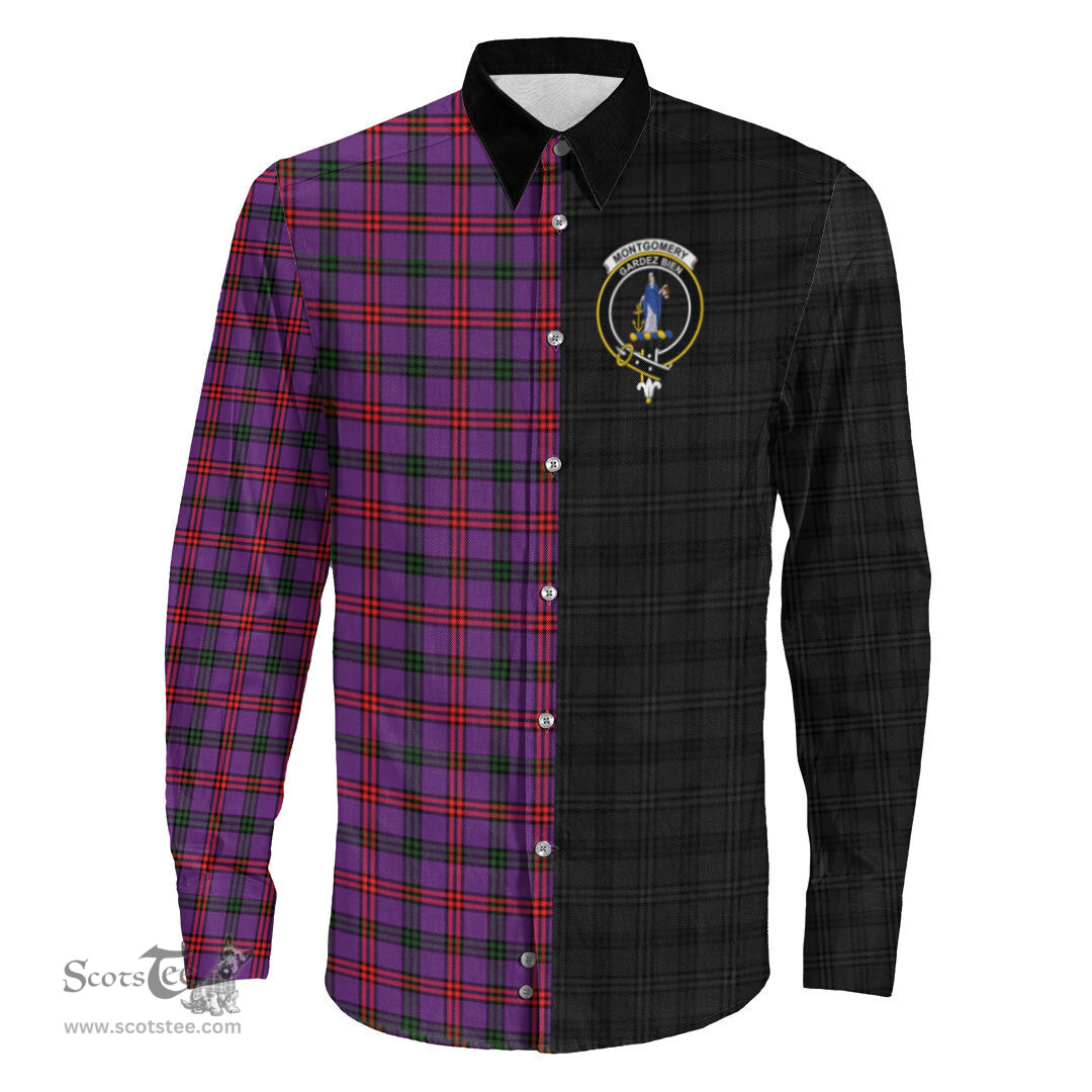 ScotsTee Shop Scottish Montgomery Modern Clan Crest Half Tartan Long Sleeve Shirt