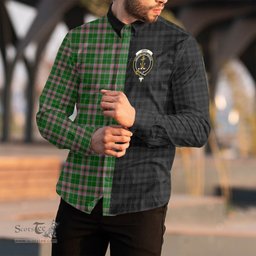 ScotsTee Shop Scottish Gray Hunting Clan Crest Half Tartan Long Sleeve Shirt