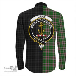 ScotsTee Shop Scottish Gray Hunting Clan Crest Half Tartan Long Sleeve Shirt