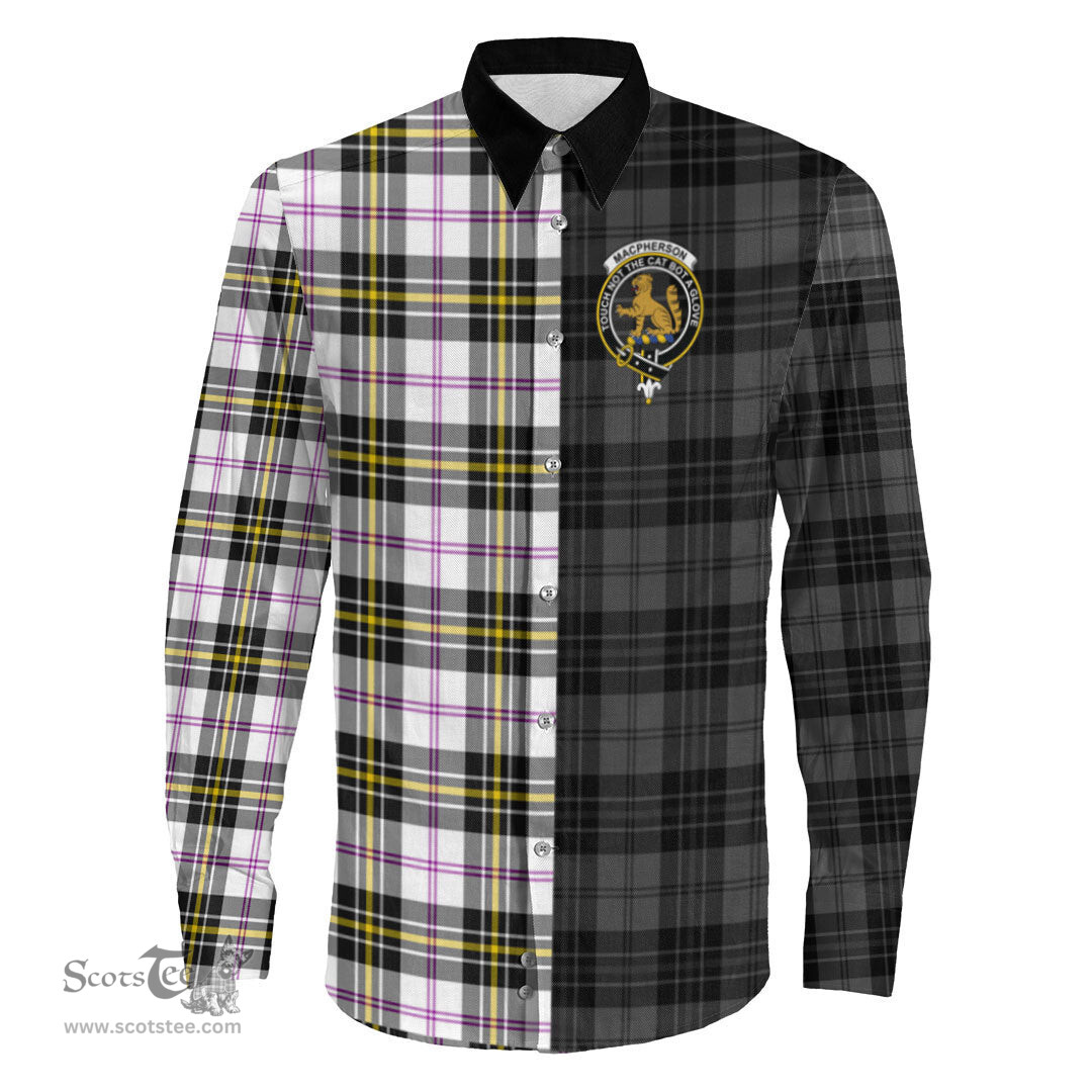 ScotsTee Shop Scottish MacPherson Dress Modern Clan Crest Half Tartan Long Sleeve Shirt