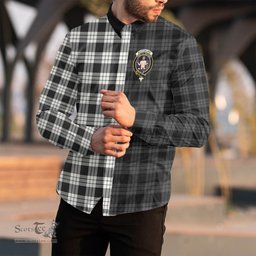 ScotsTee Shop Scottish MacFarlane Black White Ancient Clan Crest Half Tartan Long Sleeve Shirt