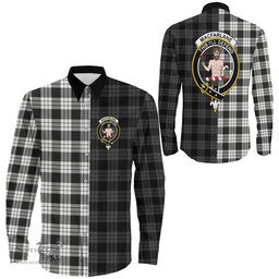 ScotsTee Shop Scottish MacFarlane Black White Ancient Clan Crest Half Tartan Long Sleeve Shirt