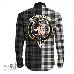 ScotsTee Shop Scottish MacFarlane Black White Ancient Clan Crest Half Tartan Long Sleeve Shirt