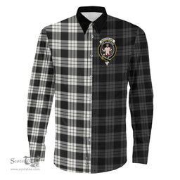 ScotsTee Shop Scottish MacFarlane Black White Ancient Clan Crest Half Tartan Long Sleeve Shirt