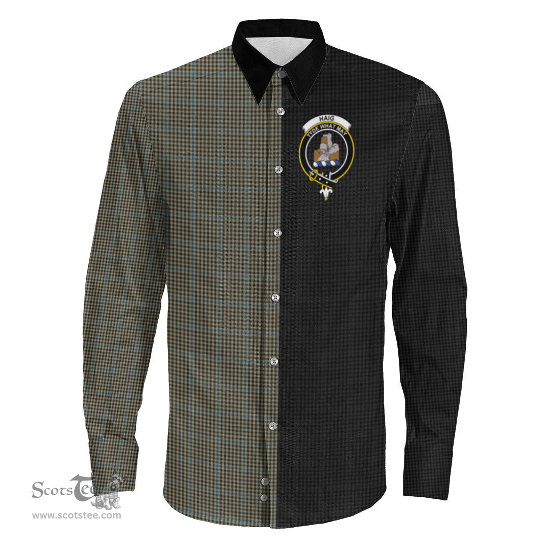 ScotsTee Shop Scottish Haig Check Clan Crest Half Tartan Long Sleeve Shirt