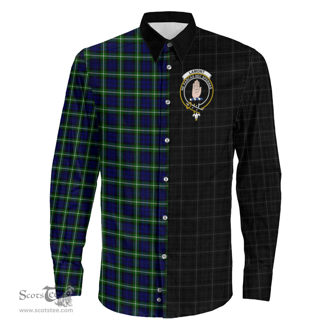 ScotsTee Shop Scottish Lamont Modern Clan Crest Half Tartan Long Sleeve Shirt